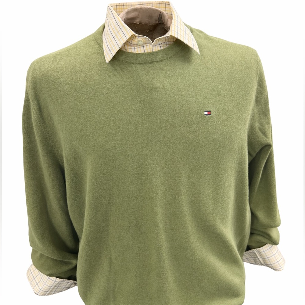 Tommy Hilfiger Crewneck Sweater Mens XXL Green Cotton Flag Logo